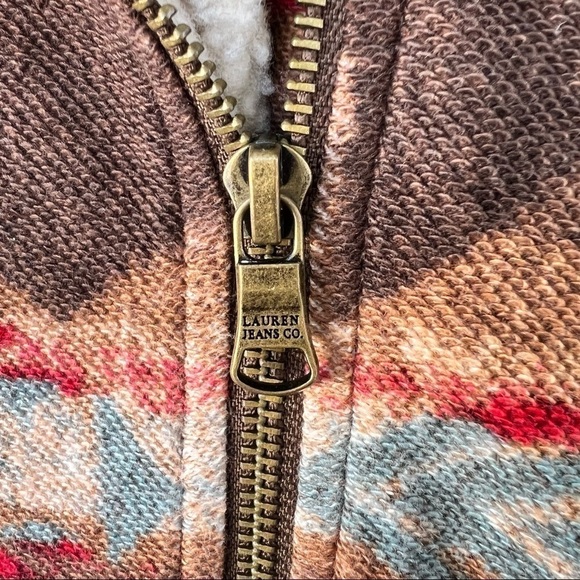 RALPH LAUREN JEANS SHERPA COLLAR NATIVE PRINT LIGHTWEIGHT ZIP JACKET SIZE MEDIUM - Picture 11 of 15